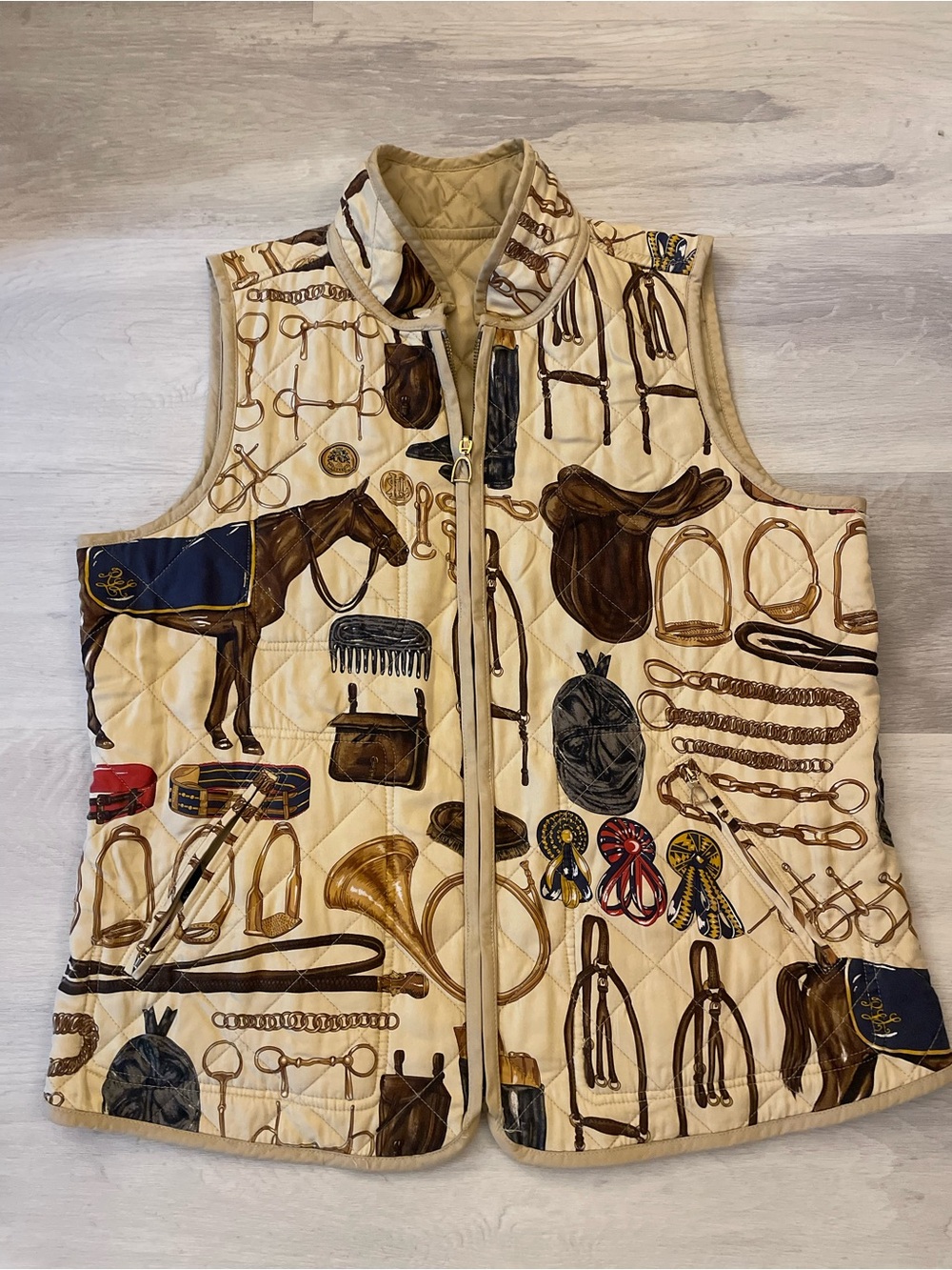 Vtg Ralph Lauren Quilted Equestrian Reversible Vest ~ L